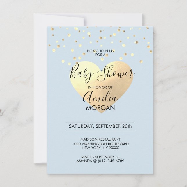 Invitación Muchacho azul lindo Baby Shower del corazón del (Anverso)
