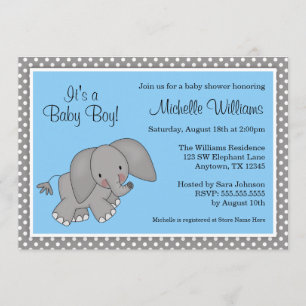 Invitación Muchacho azul lindo Baby Shower del elefante