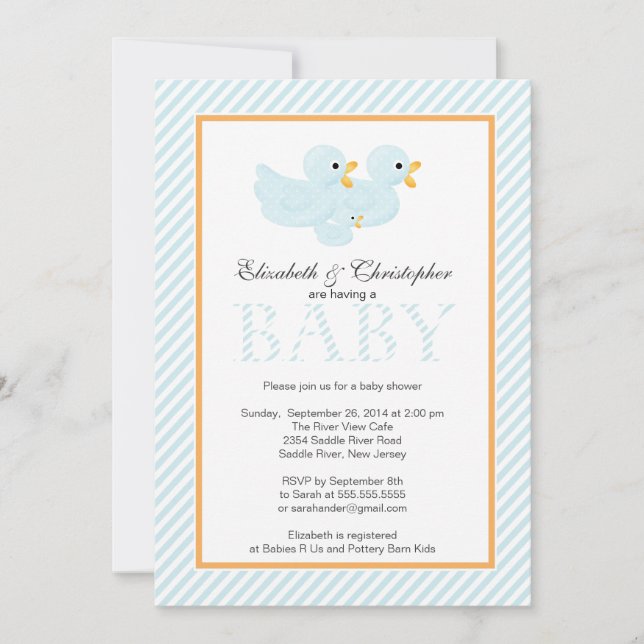 Invitación Muchacho azul moderno Baby Shower de los pares de (Anverso)