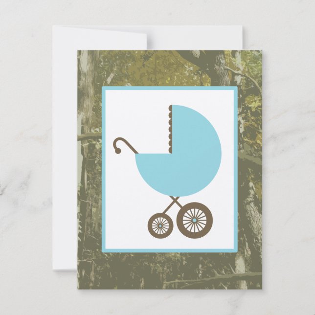Invitación Muchacho Baby Shower - carro y camuflaje azules (Anverso)
