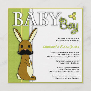 Invitación Muchacho Baby Shower cutre conejito con bigote - V