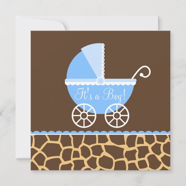 Invitación Muchacho Baby Shower de la jirafa del carro de (Anverso)