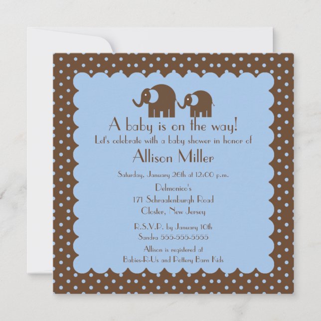 Invitación Muchacho Baby Shower del elefante de la mamá y del (Anverso)
