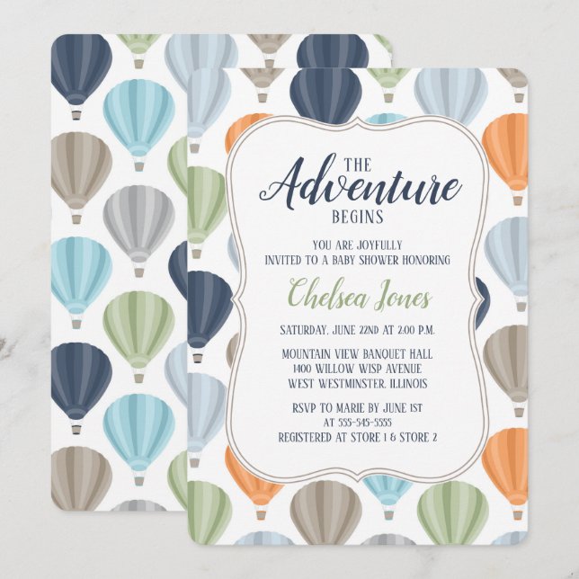 Invitación Muchacho Baby Shower del globo del aire caliente (Anverso / Reverso)