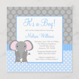 Invitación Muchacho Baby Shower del lunar del elefante del