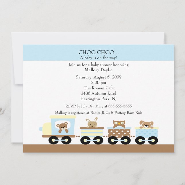 Invitación Muchacho Baby Shower del tren del bebé de Choo (Anverso)