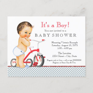 Invitación Muchacho Baby Shower del triciclo