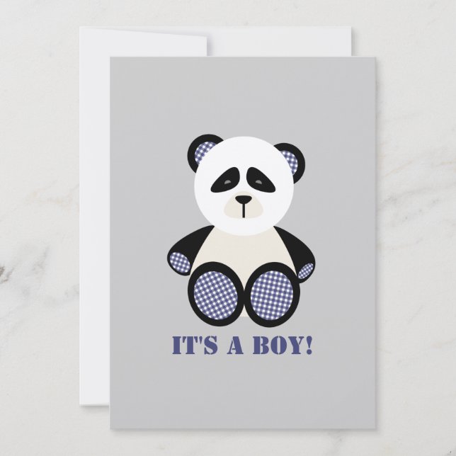 Invitación Muchacho Baby Shower: Panda azul de la guinga (Anverso)