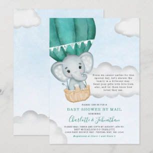 Invitación Muchacho Baby Shower Por Correo Elefante Verde azu