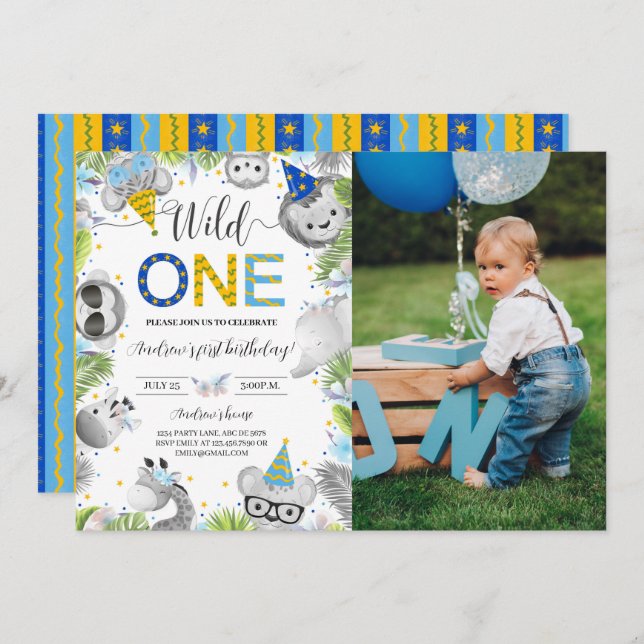 Invitación Muchacho cachorro, animales salvajes, una foto (Anverso / Reverso)