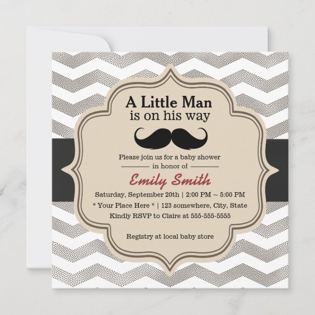 Invitación Muchacho Chevron moderno Baby Shower del bigote (Anverso)