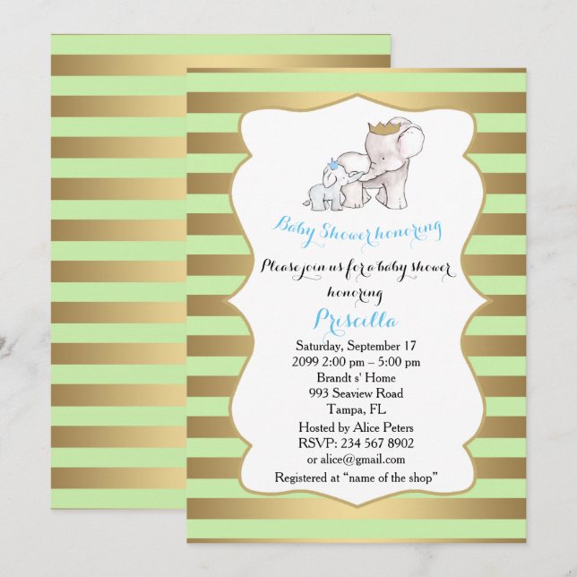 Invitación MUCHACHO de Baby Shower, tira, menta, oro, (Anverso / Reverso)