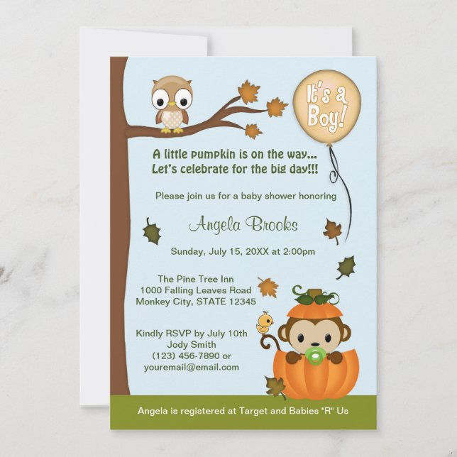 Invitación MUCHACHO de la calabaza de la caída de la (Anverso)