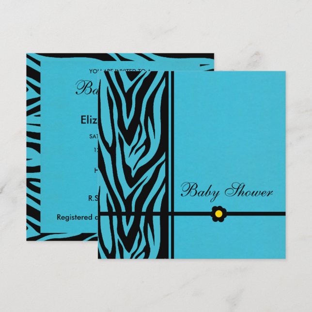 Invitación Muchacho de la ducha del Azul-Bebé de la cebra (Anverso / Reverso)