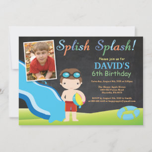 Invitación Muchacho de la fiesta de cumpleaños de la piscina