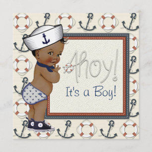 Invitación Muchacho de marinero afroamericano Baby Shower