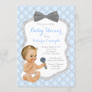 Invitación Muchacho de plata Baby Shower de la pajarita del