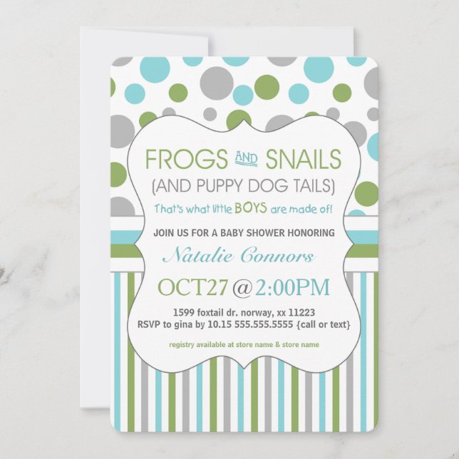 Invitación Muchacho de ranas y caracoles Baby Shower invita a (Anverso)