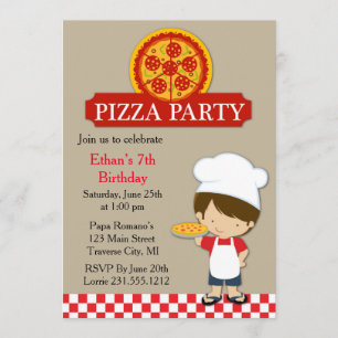 Invitación Muchacho del cumpleaños del fiesta de la pizza