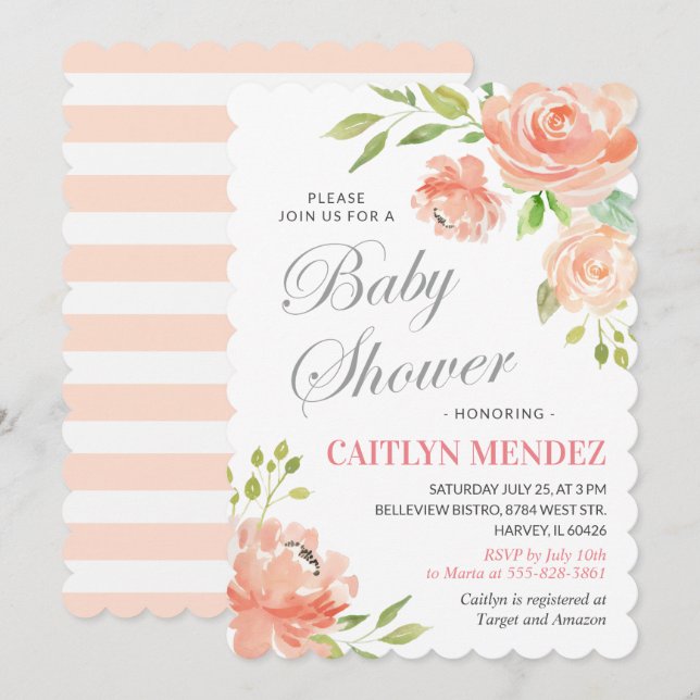 Invitación Muchacho floral del chica de Baby Shower del Peony (Anverso / Reverso)