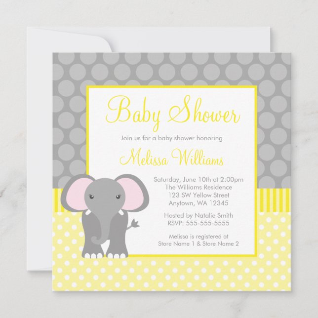 Invitación Muchacho gris amarillo Baby Shower del lunar del (Anverso)