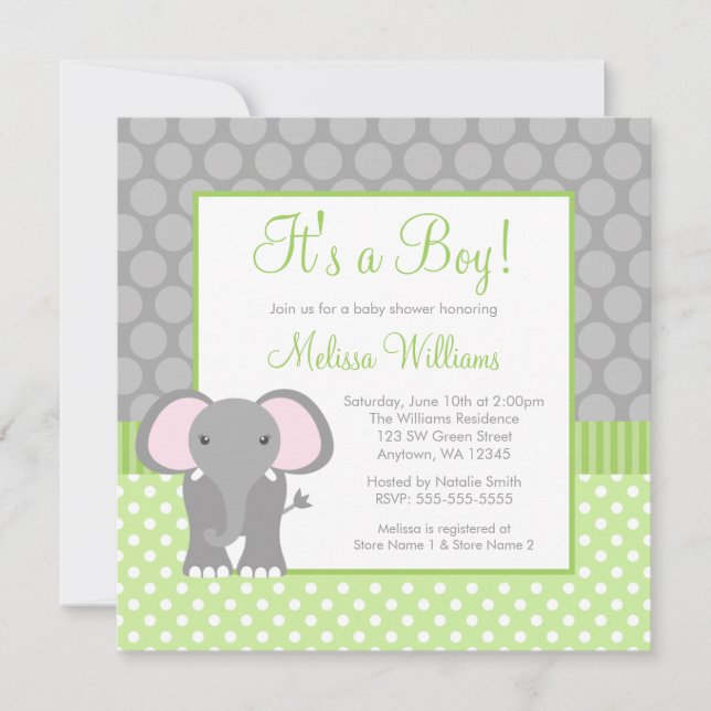Invitación Muchacho gris verde Baby Shower del lunar del (Anverso)