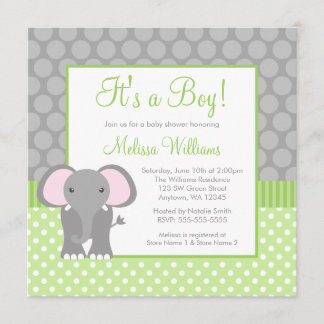 Invitación Muchacho gris verde Baby Shower del lunar del