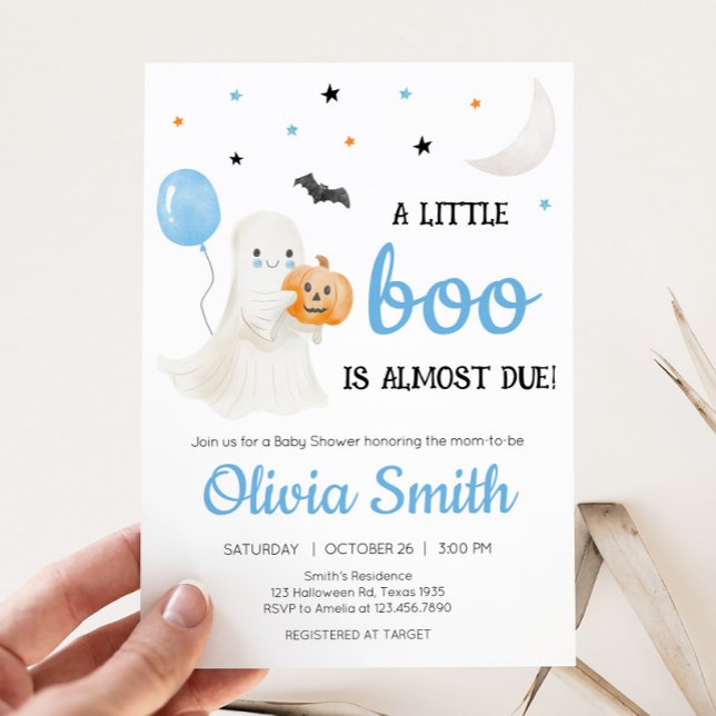 Invitación Muchacho halloween, pequeño bote casi se debe a Ba (A Little Boo Baby Shower Invitation)