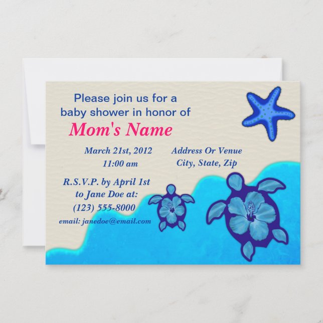 Invitación Muchacho Honu Baby Shower (Anverso)