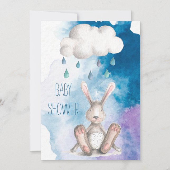 Invitación Muchacho lindo Baby Shower del conejito de la (Anverso)
