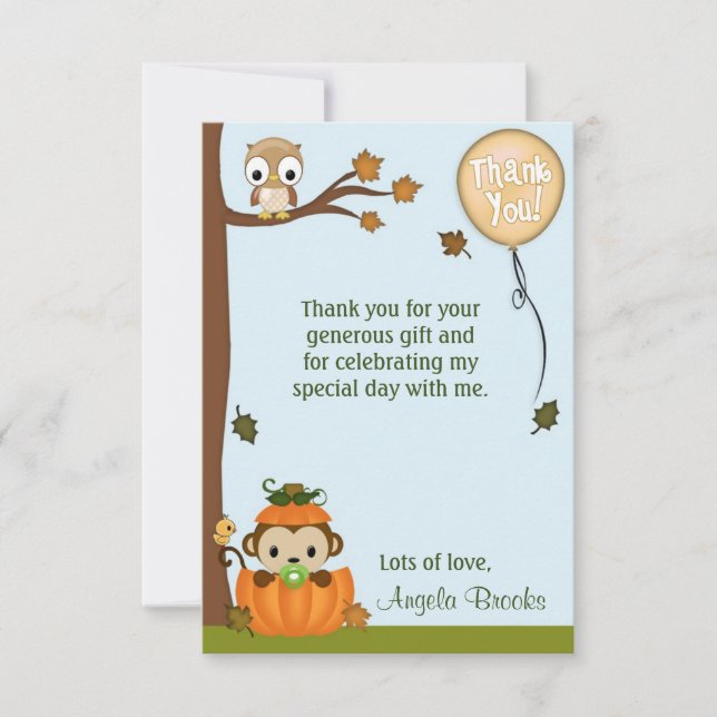 Invitación Muchacho MONKEY Calabaza Caída Gracias (FLAT) (Anverso)