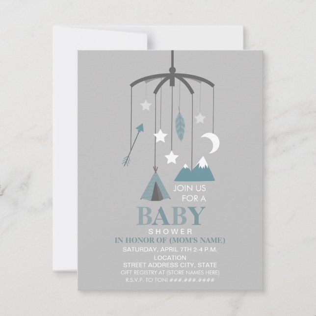 Invitación Muchacho móvil inspirado bohemio Baby Shower (Anverso)
