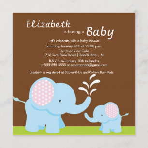 Invitación Muchacho o chica de Baby Shower del elefante de la