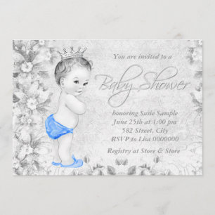 Invitación Muchachos adorables del vintage azules y Baby