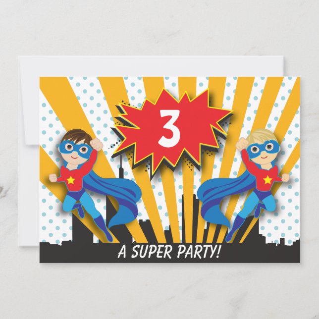 Invitación Muchachos Brown del cumpleaños el | del super (Anverso)