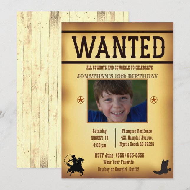 Invitación Muchachos Foto Rustic Brown Quería Cumpleaños (Anverso / Reverso)