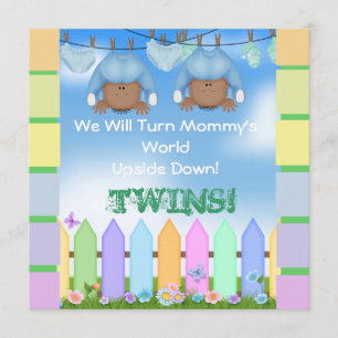 INVITACIÓN MUCHACHOS GEMELOS AFROAMERICANOS DE BABY SHOWER