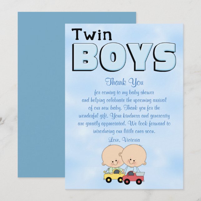 Invitación Muchachos gemelos de Baby Shower (Anverso / Reverso)