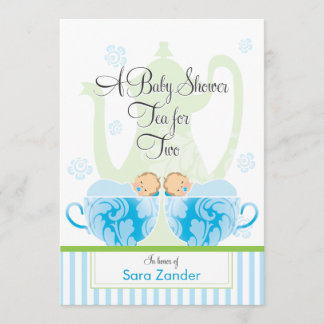 Invitación Muchachos gemelos de la fiesta del té un | de Baby