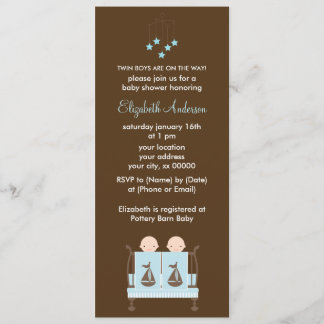 Invitación Muchachos gemelos en Baby Shower de cuna azul