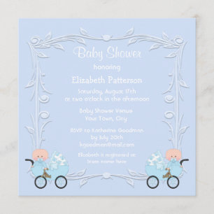 Invitación Muchachos gemelos en el azul Baby Shower de los