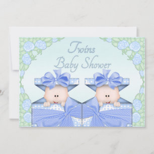 Invitación Muchachos gemelos en los rosas Baby Shower de la