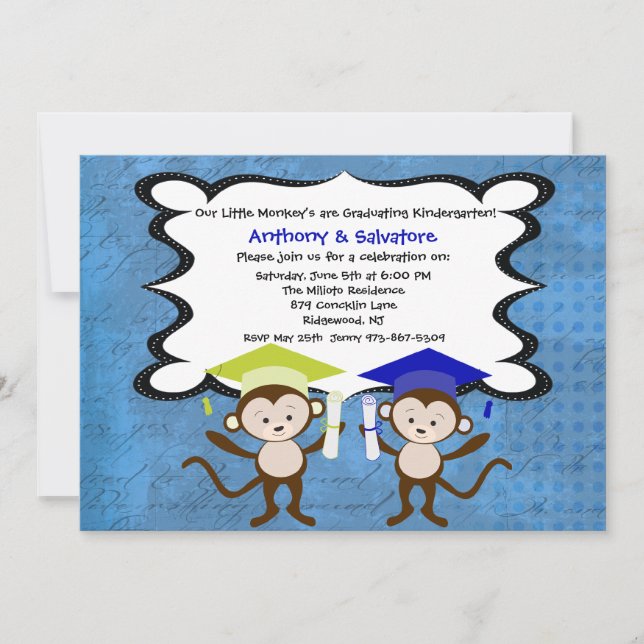 Invitación Muchachos gemelos Monkeying alrededor la (Anverso)