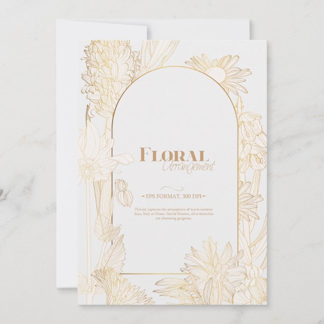 Invitación Muchas flores con línea dorada. (Anverso)