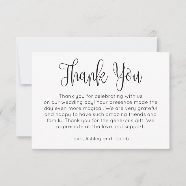 Invitación Muchas gracias. Nota de boda en blanco y negro (Anverso)