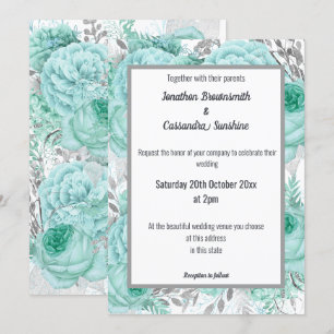 INVITACIÓN MUCHOS BODAS BLANCOS DE BONITO FLORAL AQUA