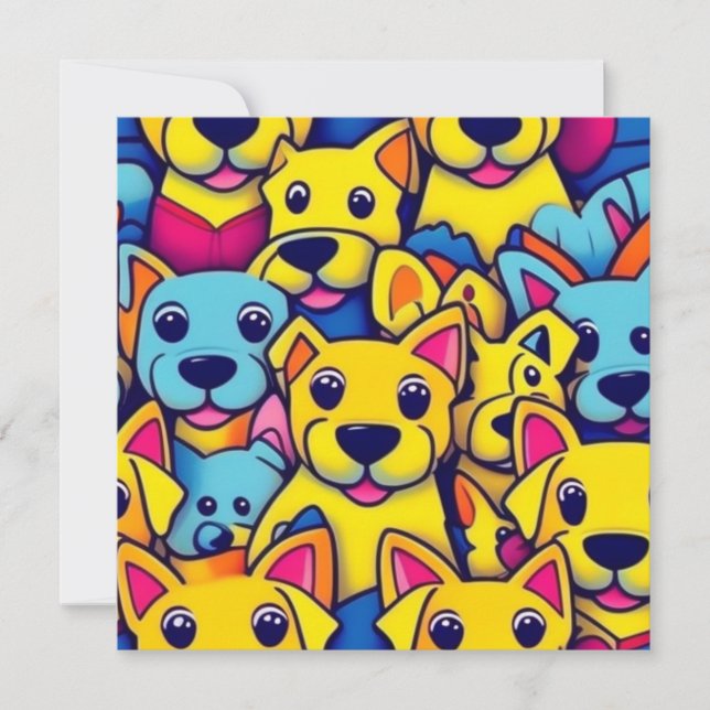 Invitación Muchos perros amarillos felices (Anverso)