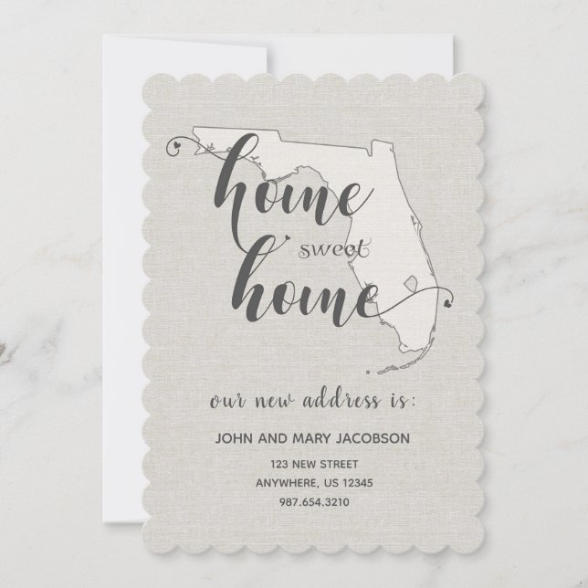 Invitación Mudándose a Florida Nueva dirección Hogar Dulce Ho (Anverso)