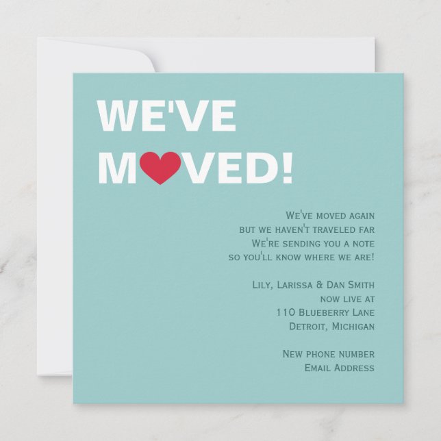 Invitación Mudanza roja del corazón (Anverso)