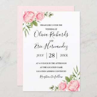 Invitación Muelle de acuarela floral / boda rosa de verano
